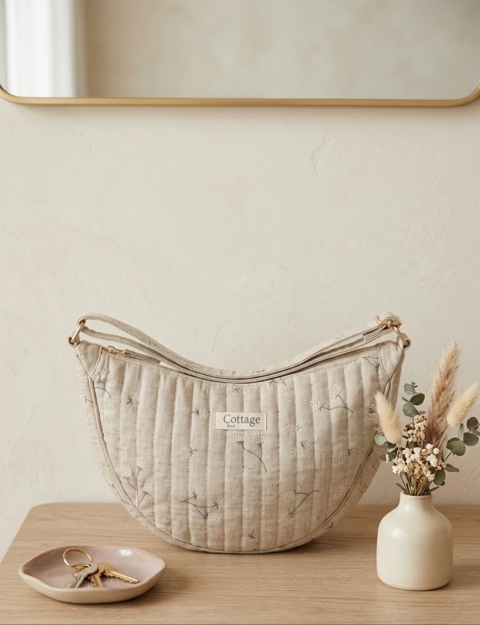 Sac Lune 100% Coton Matelassé Collection Cottage & Bag / Modèle Boules Beige
